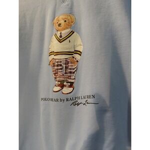 Vtg 90s Y2k Polo Ralph Lauren Hampton Polo Bear Crewneck Sweatshirt Light Blue